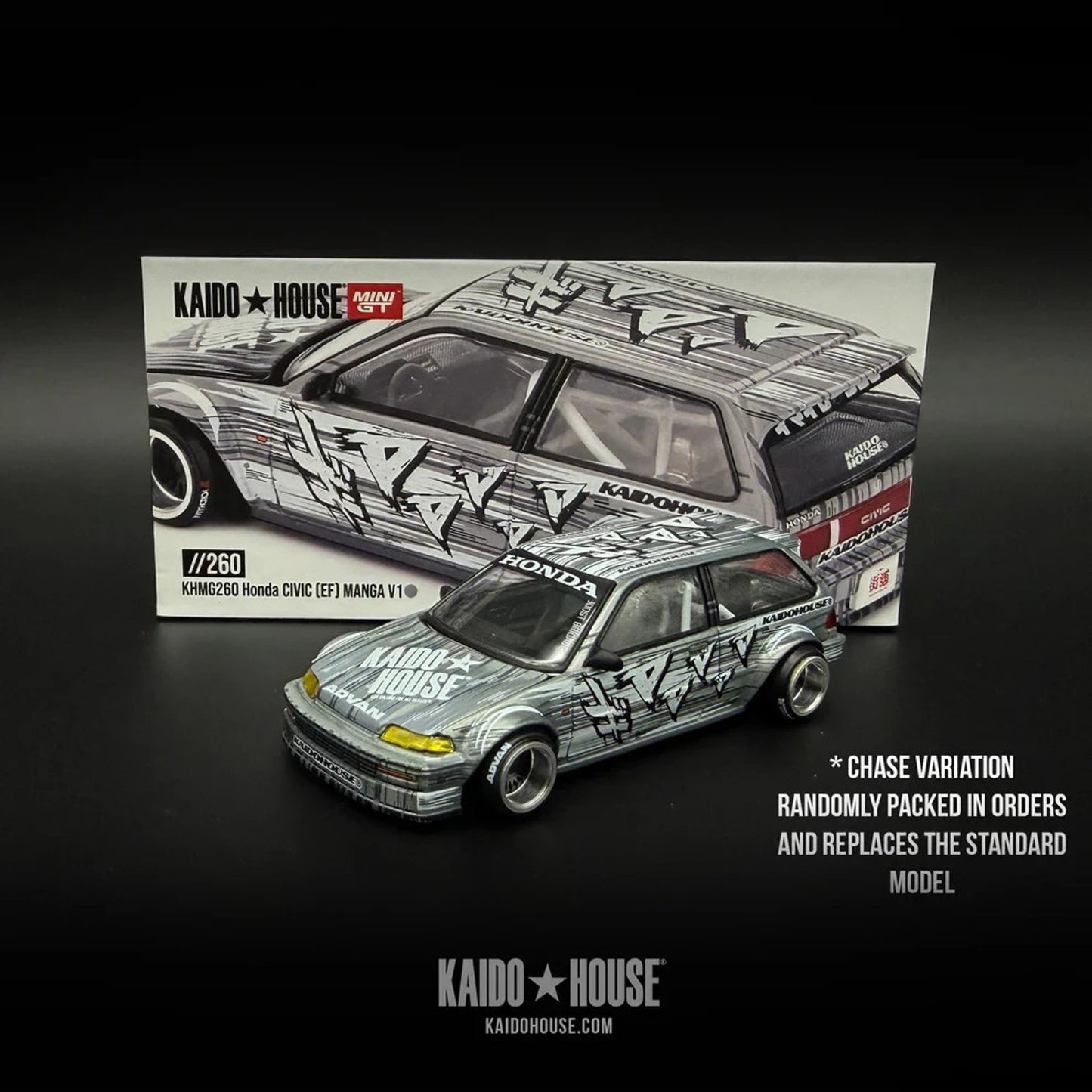 Chase! Kaido House x Mini GT 1:64 Honda Civic (EF) Kaido Manga V1 Silver KHMG260