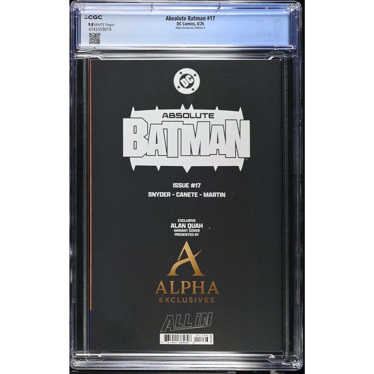 Absolute Batman #17 CGC 9.8 Alpha Exclusives Alan Quah Variant NM Ltd 3000