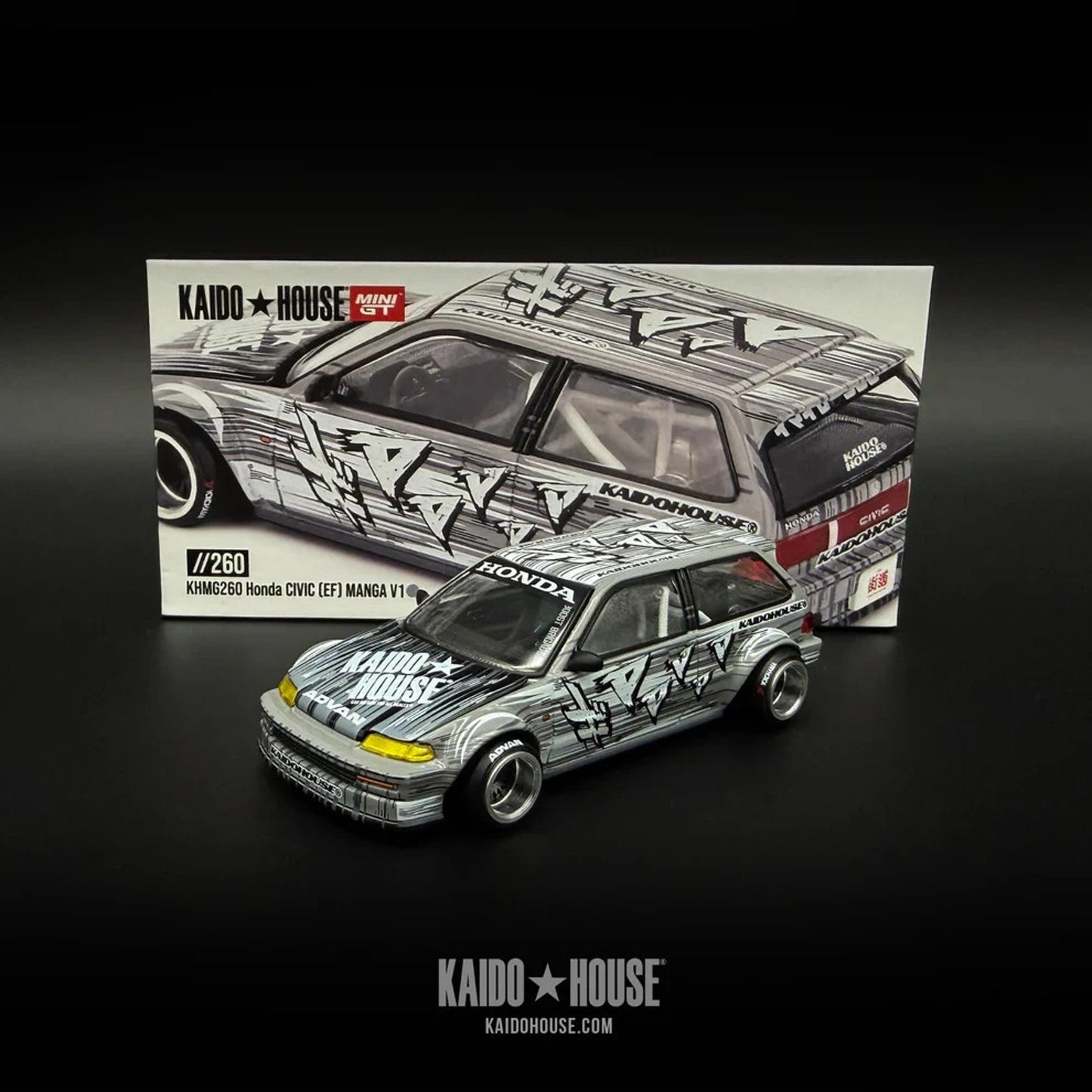 Kaido House x Mini GT 1:64 Honda Civic (EF) Kaido Manga V1 Silver KHMG260