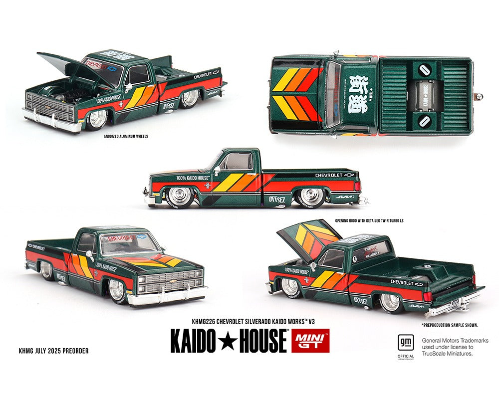 Kaido House x Mini GT 1:64 Chevrolet Silverado KAIDO WORKS V3 - Dark Green