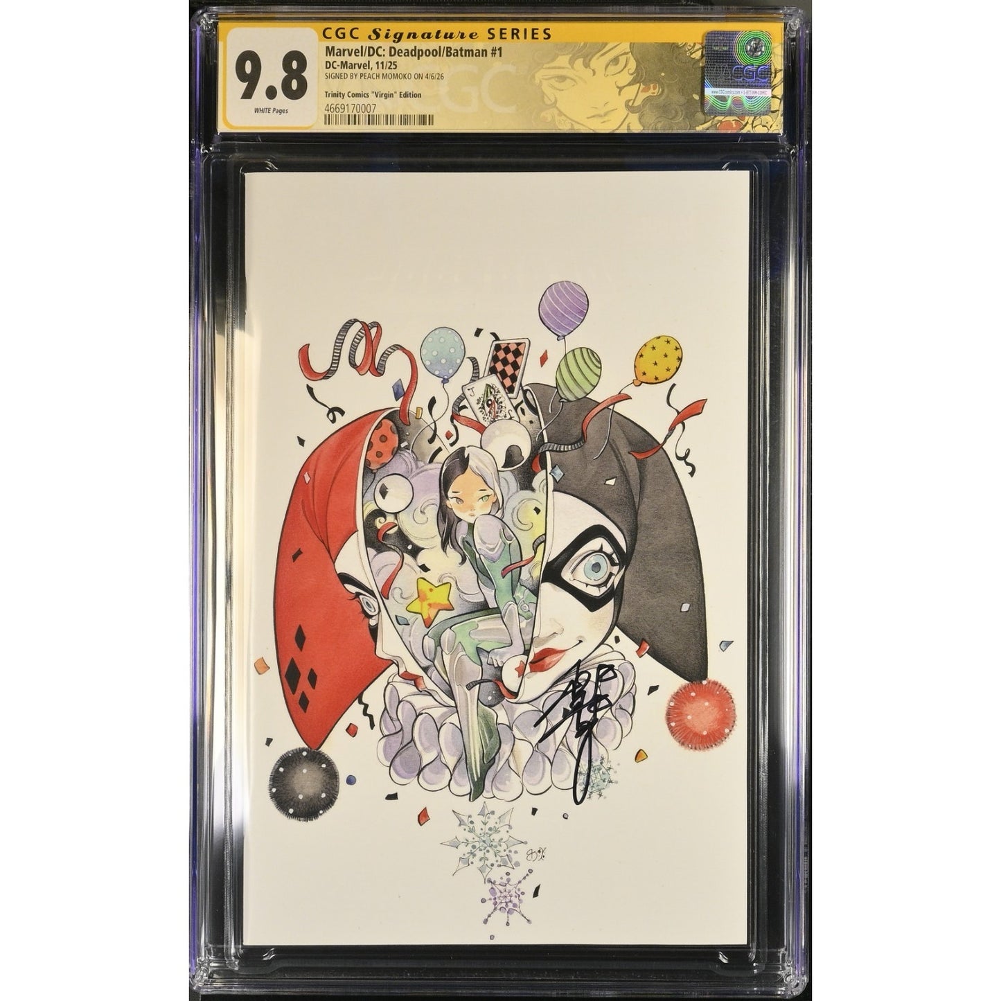 Deadpool/Batman #1 CCG 9.8 SS Peach Momoko Trinity Comics Virgin Variant Signed