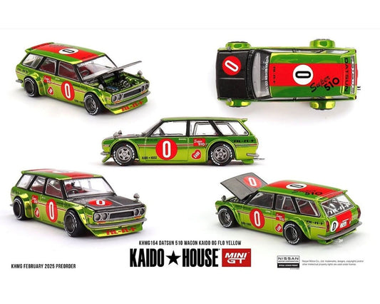 Kaido House x Mini GT 1:64 Datsun KAIDO 510 Wagon OG Flo – Chrome Yellow