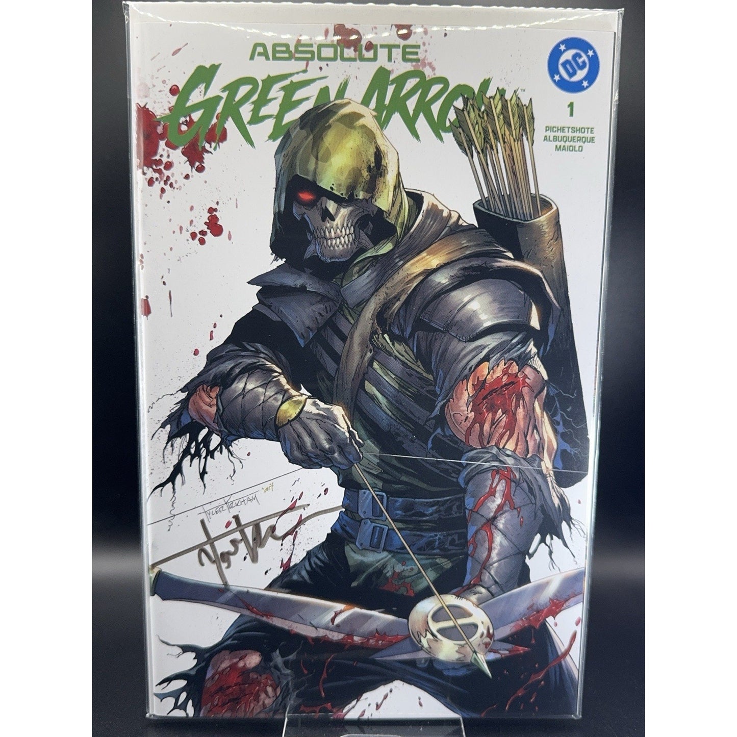 ABSOLUTE GREEN ARROW 1 Kirkham Battle Damage Variant TRADE DRESS Signed W/COA